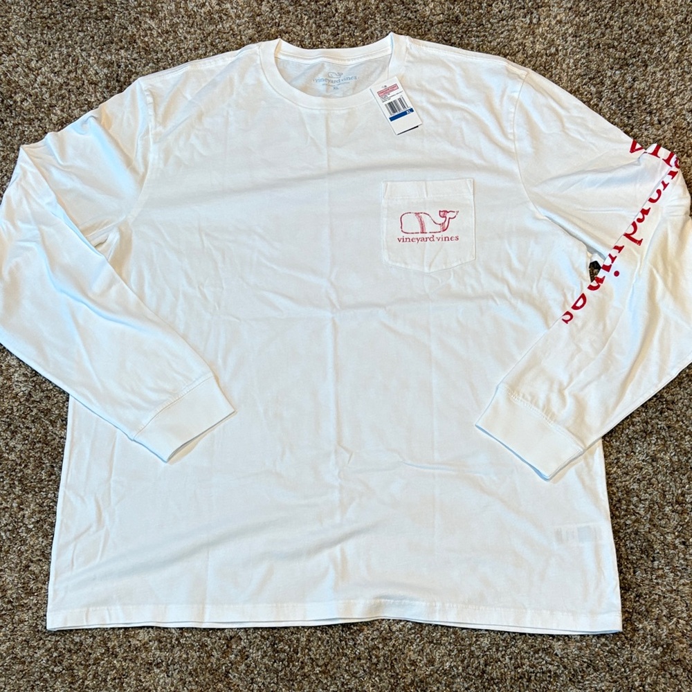 Vineyard Vines White Long Sleeve Tee:Baseball whale